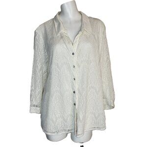 Chico's Top Sz 3 / XL Ivory Lace Button Down Romantic Vintage Cottage Elegant